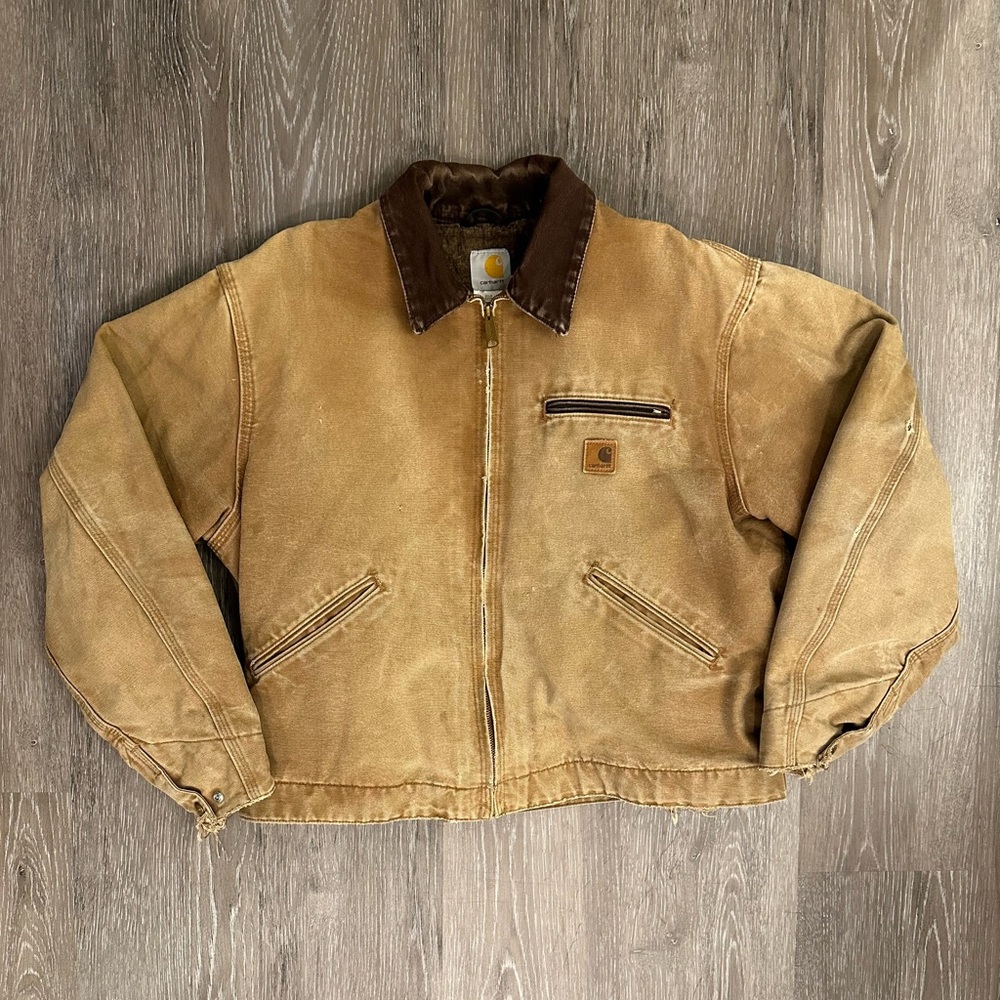 VTG Carhartt Tan Brown Canvas Work Bomber Jacket